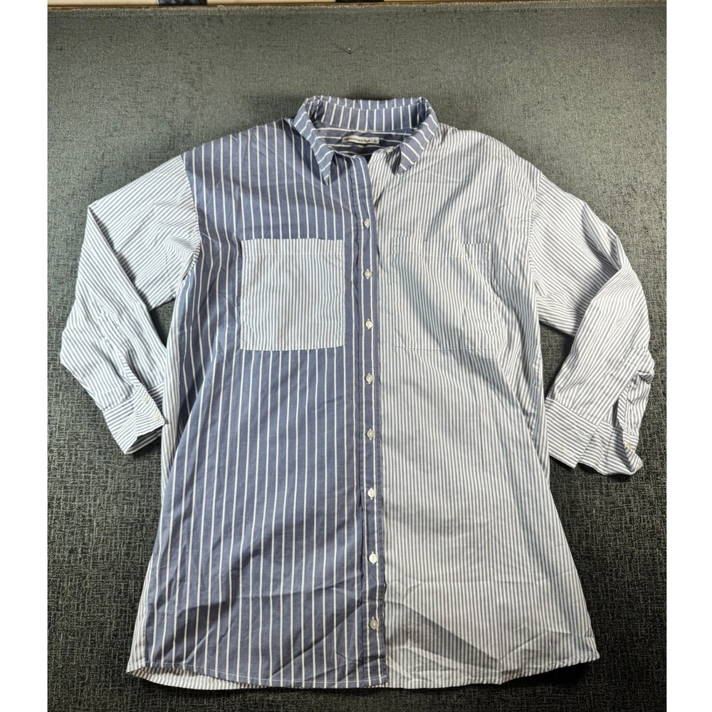 Abercrombie & Fitch Womens Blue White Striped Colorblock Button Down Shirt Large